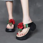 njxdsy 2024 Black Cowhide Clip Toe Slippers 