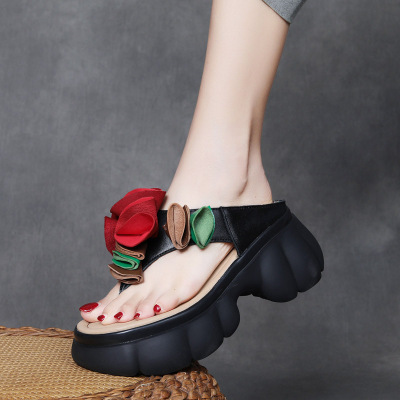 DreamSole 2024 Black Cowhide Clip Toe Slippers  01