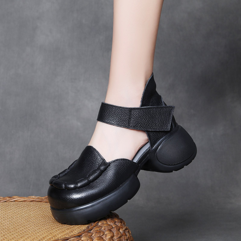 Velokicks 2024 Black Head Cowhide Color Rubbing Velcro Shallow Mouth Women's Shoes