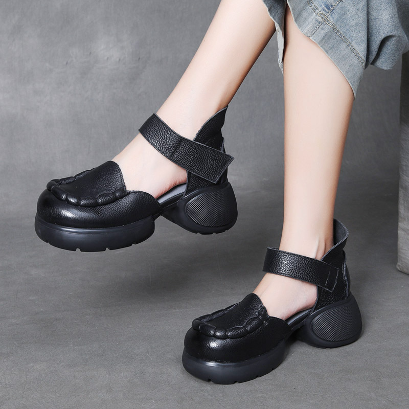 Velokicks 2024 Black Head Cowhide Color Rubbing Velcro Shallow Mouth Women's Shoes