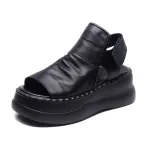 njxdsy 2024 Black Head Cowhide Fish Mouth Sandals