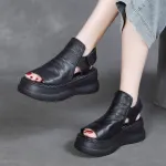 njxdsy 2024 Black Head Cowhide Fish Mouth Sandals