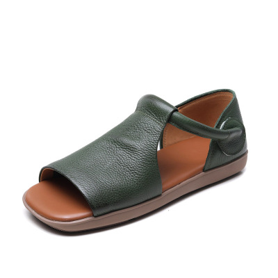 DreamSole 2024 Green New Head Cowhide Open Toe Sandals 01