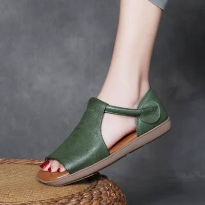 njxdsy 2024 Green New Head Cowhide Open Toe Sandals 02