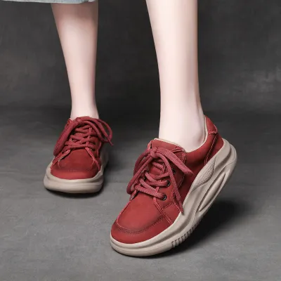 njxdsy Red head layer cow bago casual lace-up women's shoes 02