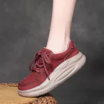 njxdsy Red head layer cow bago casual lace-up women's shoes