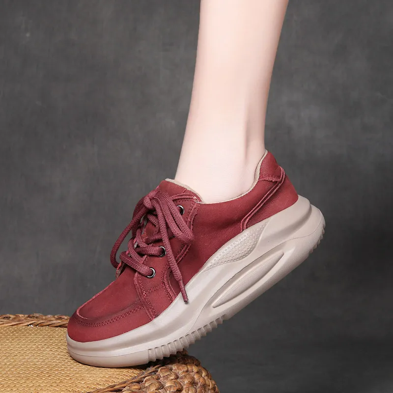 njxdsy Red head layer cow bago casual lace-up women's shoes