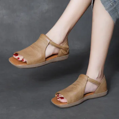 njxdsy 2024 Apricot New Head Cowhide Open Toe Sandals 02