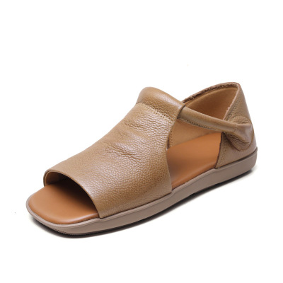 DreamSole 2024 Apricot New Head Cowhide Open Toe Sandals 01