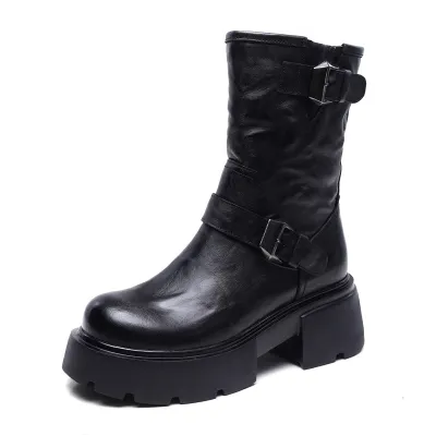 njxdsy Black Cowhide Cotton Boots Women's Boots 02