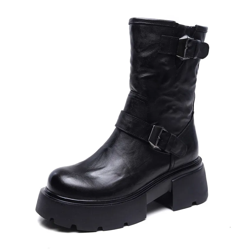 njxdsy Black Cowhide Cotton Boots Women's Boots
