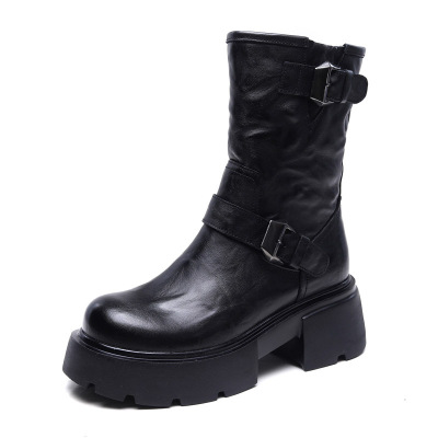 DreamSole Black Cowhide Cotton Boots Women's Boots 02