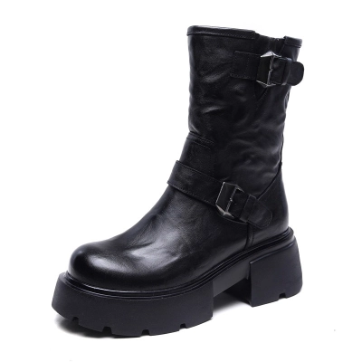 DreamSole Black Cowhide Cotton Boots Women's Boots 02