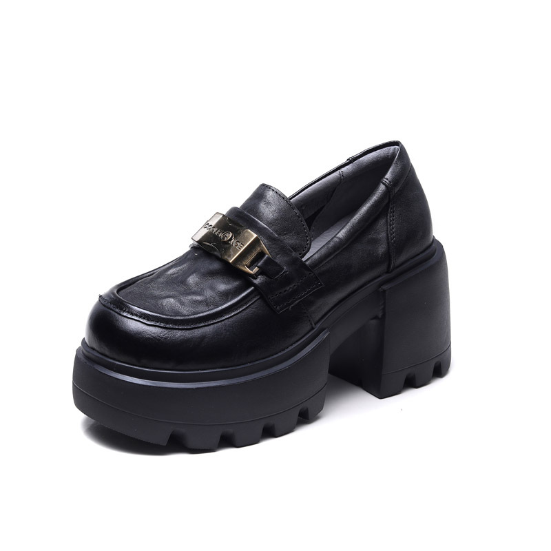 njyxdsy Brown Hand grip pattern head layer cowhide high-heeled single shoes