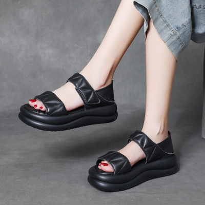 njyxdsy Black New Head layer Cowhide Leaky Toe Thick Bottom Women's shoes 02