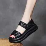 njyxdsy Black New Head layer Cowhide Leaky Toe Thick Bottom Women's shoes