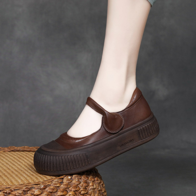 njyxdsy Brown Velcro Vintage Scuffed Color Women's Shoes