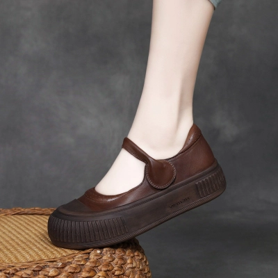 njyxdsy Brown Velcro Vintage Scuffed Color Women's Shoes 02