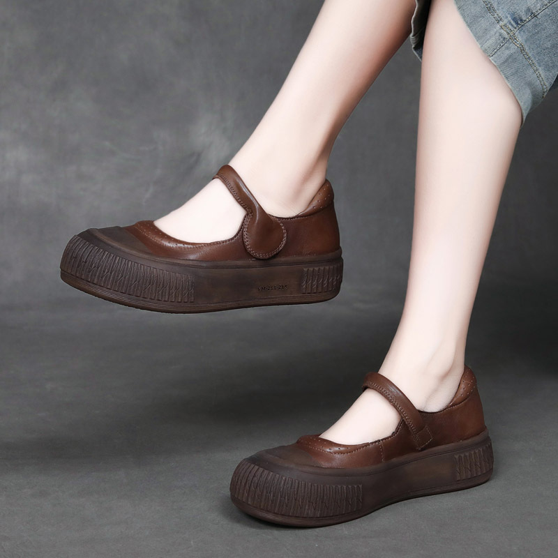 njyxdsy Brown Velcro Vintage Scuffed Color Women's Shoes