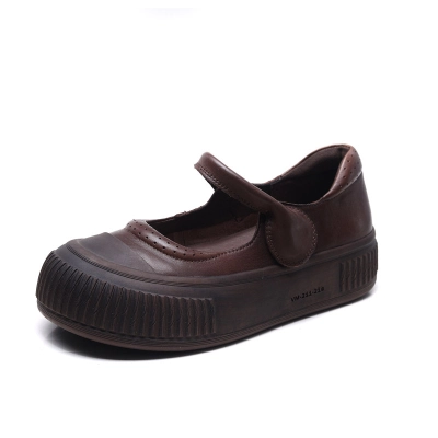 njyxdsy Brown Velcro Vintage Scuffed Color Women's Shoes 01