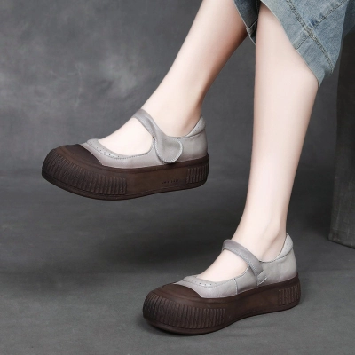 njyxdsy Grey Velcro Vintage Scuffed Color Women's Shoes 02