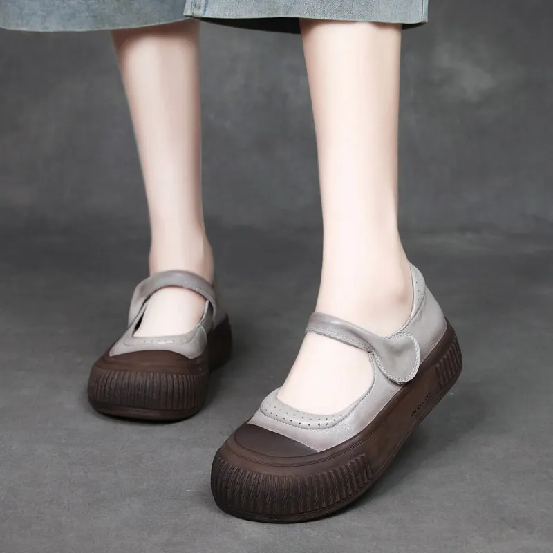 njyxdsy Grey Velcro Vintage Scuffed Color Women's Shoes