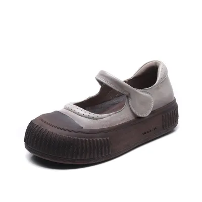 njyxdsy Grey Velcro Vintage Scuffed Color Women's Shoes 01