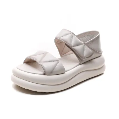 njxdsy White New Head layer Cowhide Leaky Toe Thick Bottom Women's shoes 01