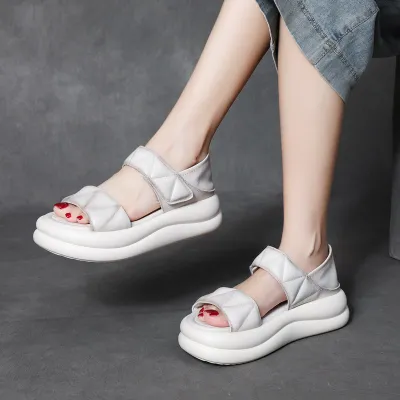 njxdsy White New Head layer Cowhide Leaky Toe Thick Bottom Women's shoes 02