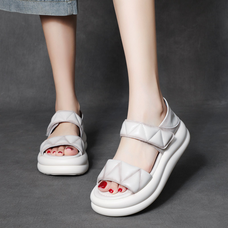 DreamSole White New Head layer Cowhide Leaky Toe Thick Bottom Women's shoes