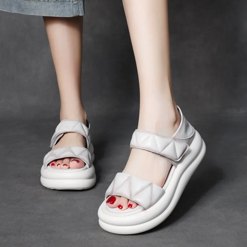 njxdsy White New Head layer Cowhide Leaky Toe Thick Bottom Women's shoes