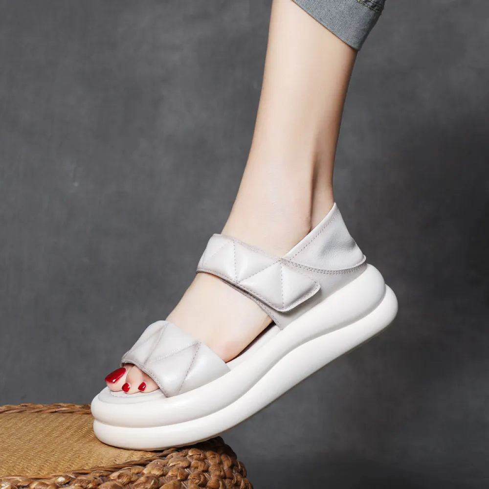 njxdsy White New Head layer Cowhide Leaky Toe Thick Bottom Women's shoes