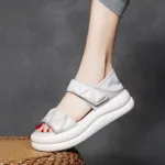 njxdsy White New Head layer Cowhide Leaky Toe Thick Bottom Women's shoes