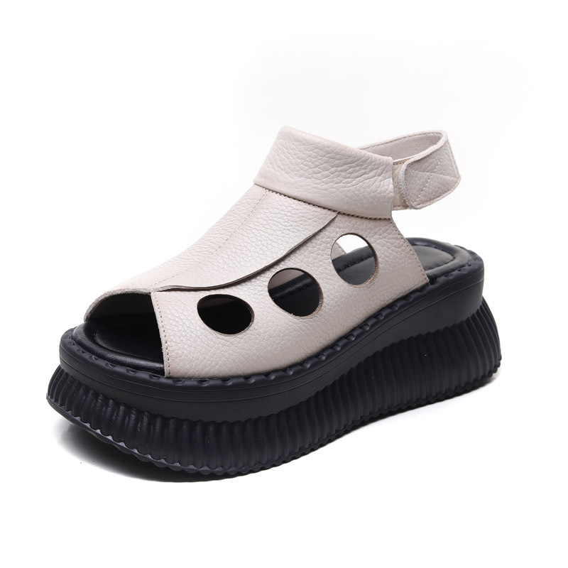  Velokicks Beige Cowhide Fish Mouth Thick Bottom Shoes