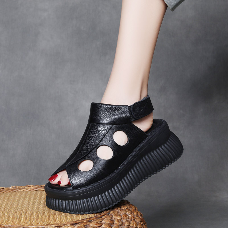  Velokicks Black Cowhide Fish Mouth Thick Bottom Shoes