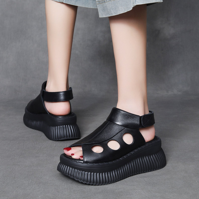  Velokicks Black Cowhide Fish Mouth Thick Bottom Shoes