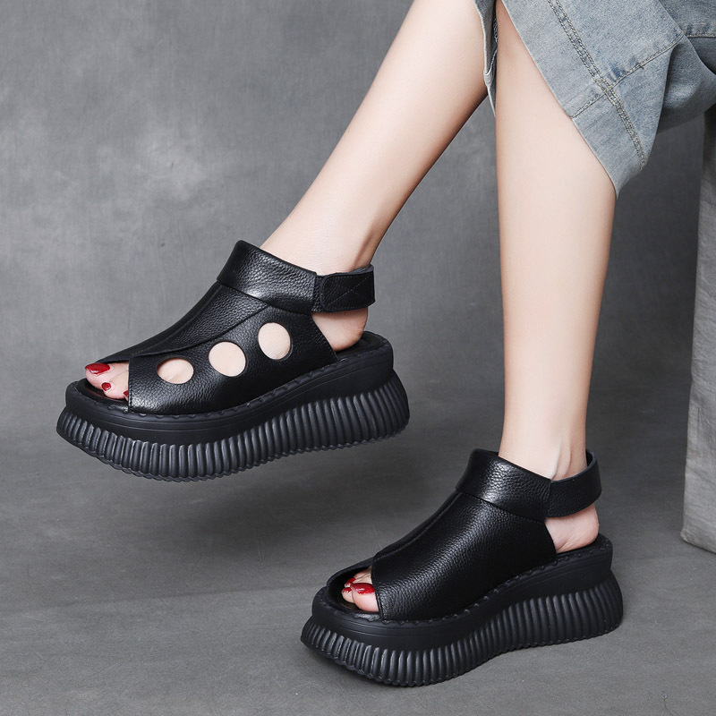  Velokicks Black Cowhide Fish Mouth Thick Bottom Shoes