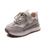 njxdsy Grey leather casual sports style lace up non-slip  shoes