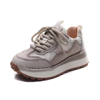 njxdsy Grey leather casual sports style lace up non-slip  shoes 01