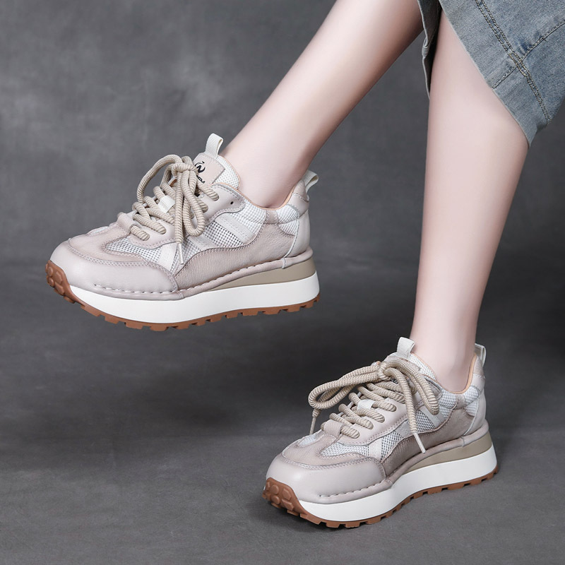 DreamSole Grey leather casual sports style lace up non-slip  shoes