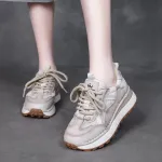 njxdsy Grey leather casual sports style lace up non-slip  shoes