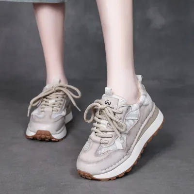 njxdsy Grey leather casual sports style lace up non-slip  shoes 02