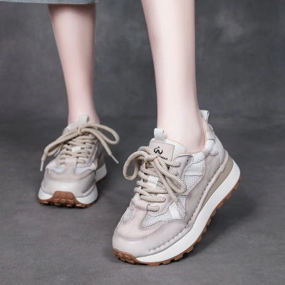 DreamSole Grey leather casual sports style lace up non-slip shoes 02