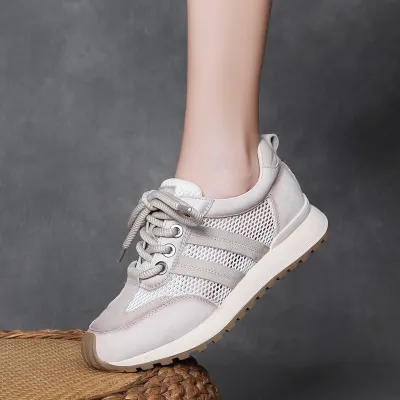 njxdsy Beige cowhide mesh breathable casual shoes  01