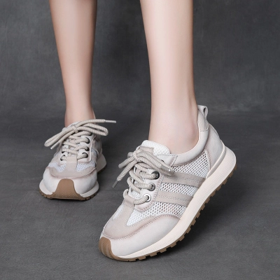 DreamSole Beige cowhide mesh breathable casual shoes 02