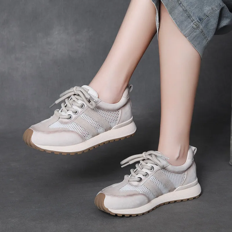 njxdsy Beige cowhide mesh breathable casual shoes 