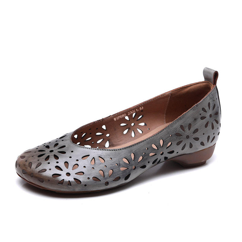 Velokicks Gray water-dyed head layer cowhide shallow mouth hollow single shoes