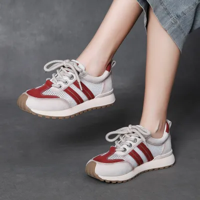 njxdsy Red cowhide mesh breathable casual shoes  02