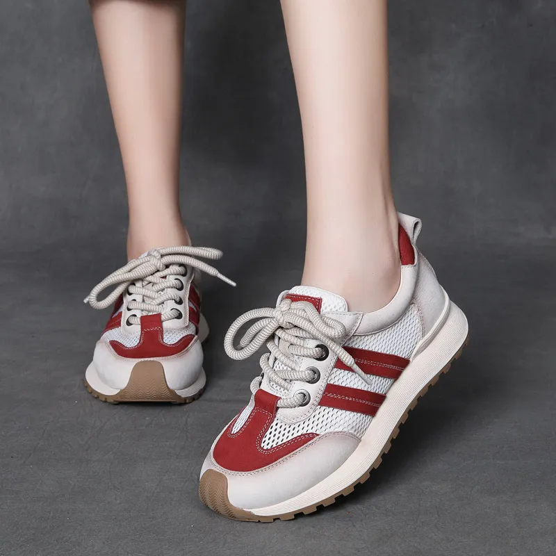 njxdsy Red cowhide mesh breathable casual shoes 