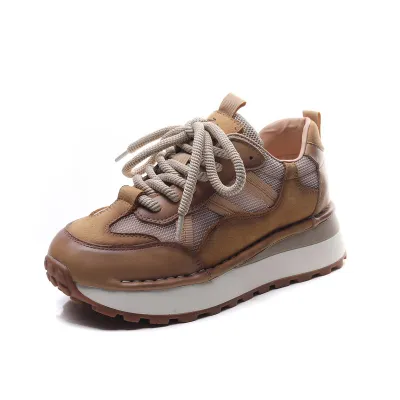 njxdsy Yellow leather casual sports style lace up non-slip women's shoes 01